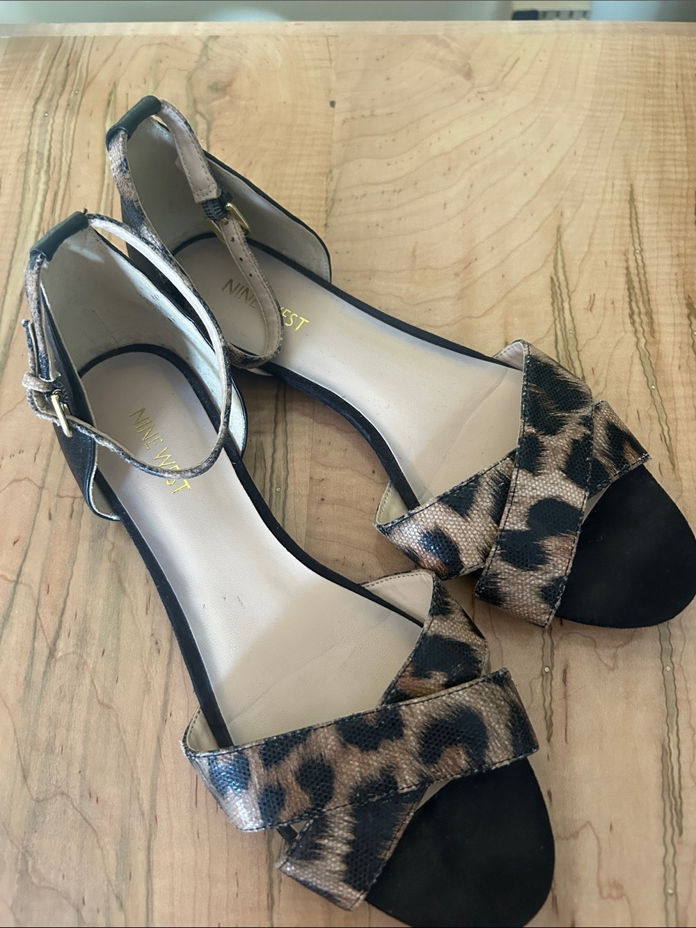 Nine West Leopard-Print Ankle-Strap Sandals in Black and Brown
